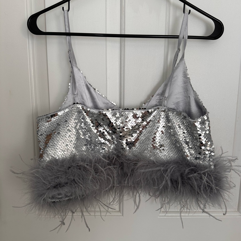 12th Tribe Cropped Sequin Feather Trim Tank - Picture 2 of 3
